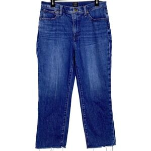 J Crew Womens 30 x 25" Dark Wash Essential Straight Denim Jeans Stretch Raw Hem